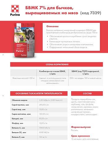 БВМК Purina® 7% для откорма мясных бычков и телочек откормленные бычки и телки от 150 кг, 25 кг